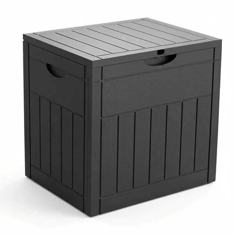 Coffre de Rangement Exterieur 126L en PP 56x43x53CM Style Bois Noir