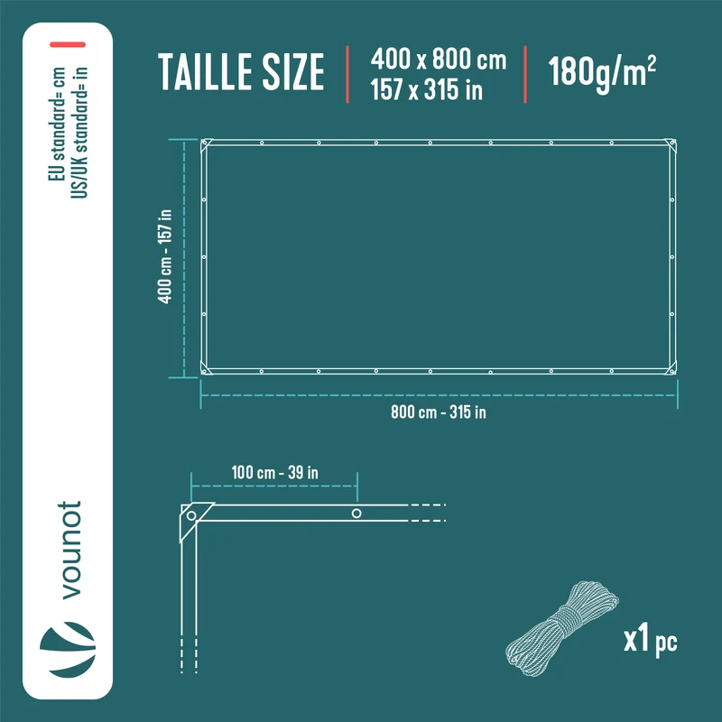 Bâche de Protection en Polyéthylène resistant et impermeable 180g/m² blanche 4x8m
