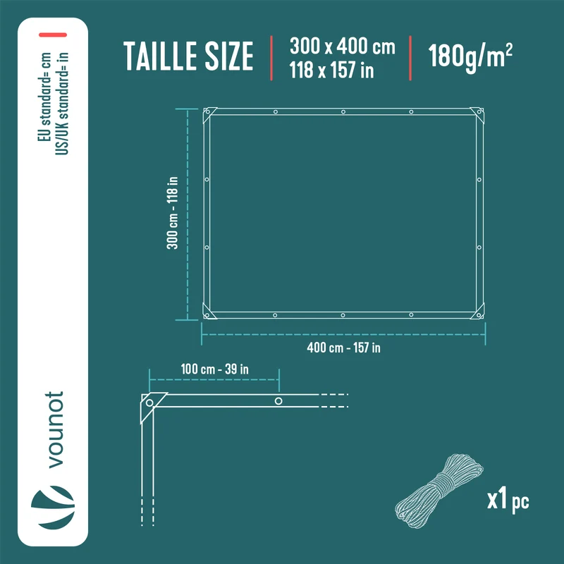 Bâche de Protection en Polyéthylène resistant et impermeable 180g/m² bleu 3x4m
