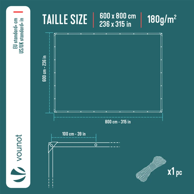 Bâche de Protection en Polyéthylène resistant et impermeable 180g/m² bleu 6x8m