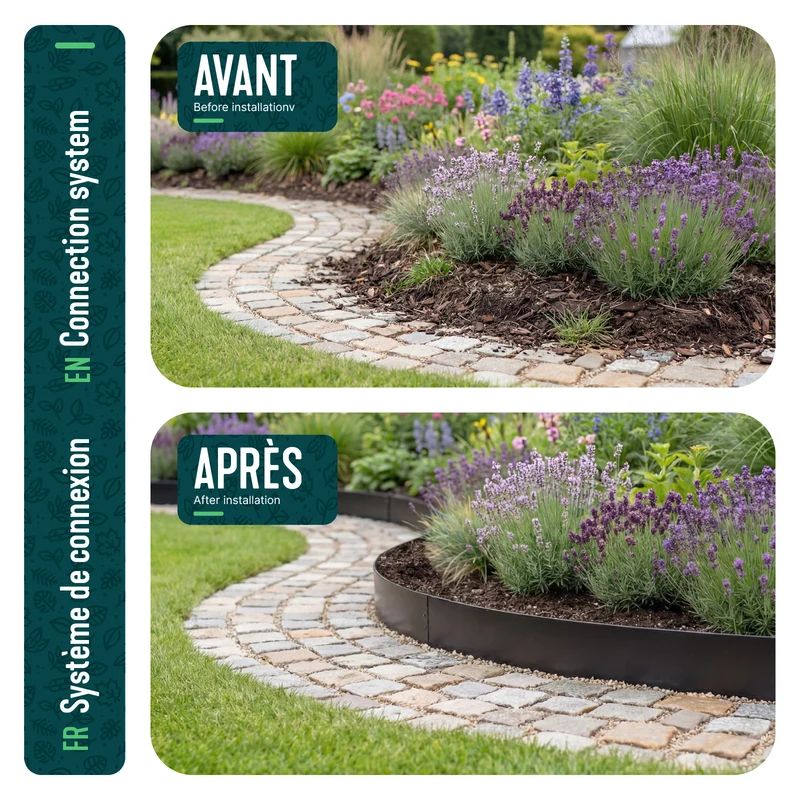 Lot de 30 Bordure de jardin en métal flexible 100x13cm noir