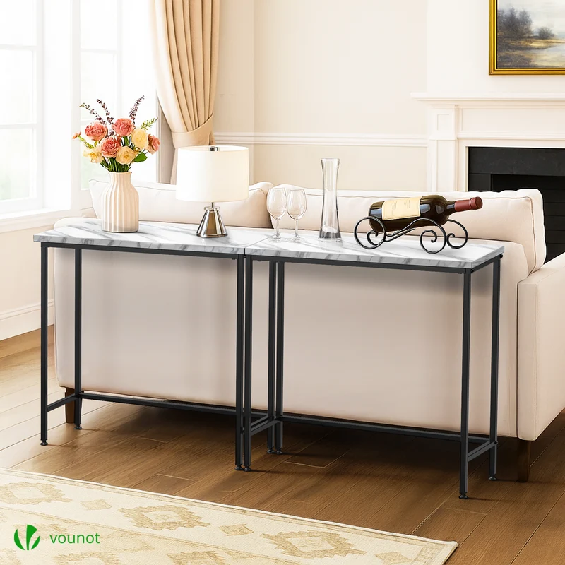 Console table style industriel en metal et MDF 75x24x75 cm Blanc