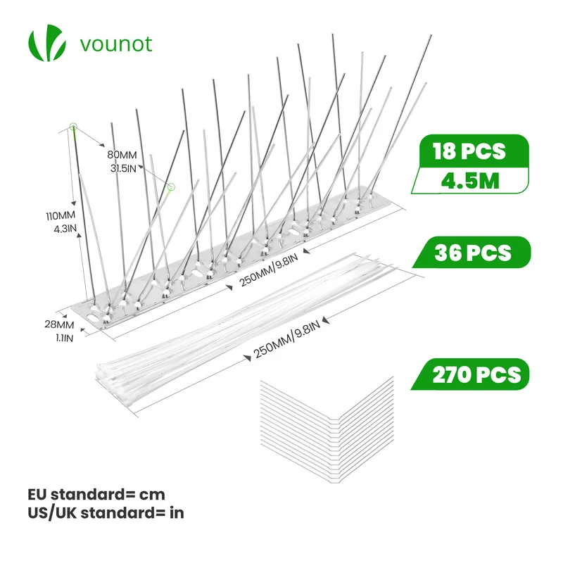 Pic Anti-Pigeon en Acier Inoxydable 4.5M Pack de 18 modules