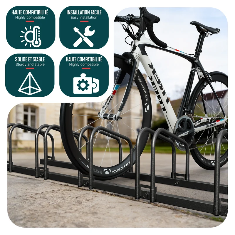 Ratelier range velo acier mural et sol 6 vélos Noir