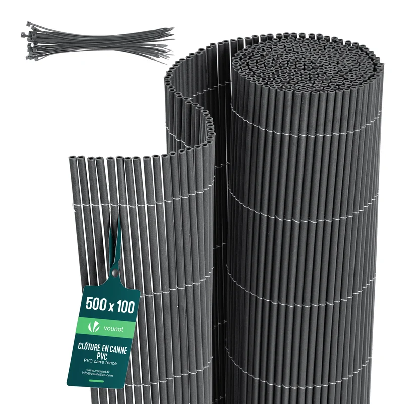 Clôture en canisse PVC 100x500cm Anthracite