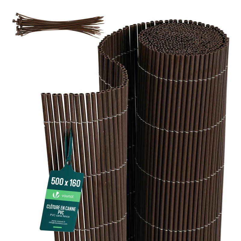 Clôture en canisse PVC 160x500cm imitation osier marron