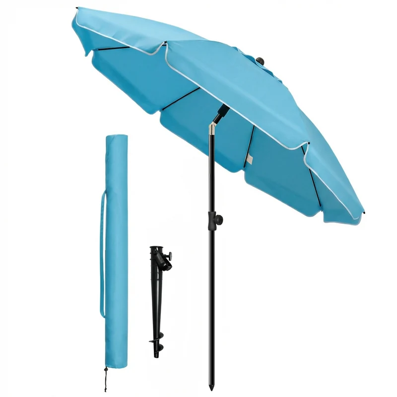 Parasol de jardin 2m avec ancrage sol et sac de transport Turquoise
