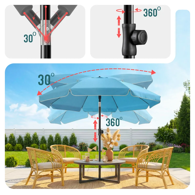 Parasol de jardin 2m avec ancrage sol et sac de transport Turquoise
