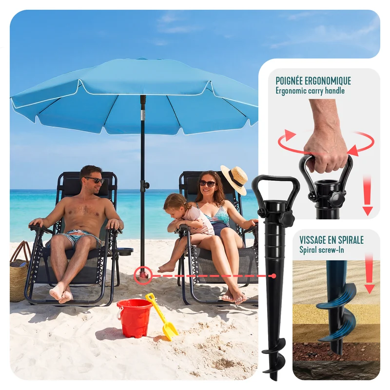 Parasol de jardin 2m avec ancrage sol et sac de transport Turquoise