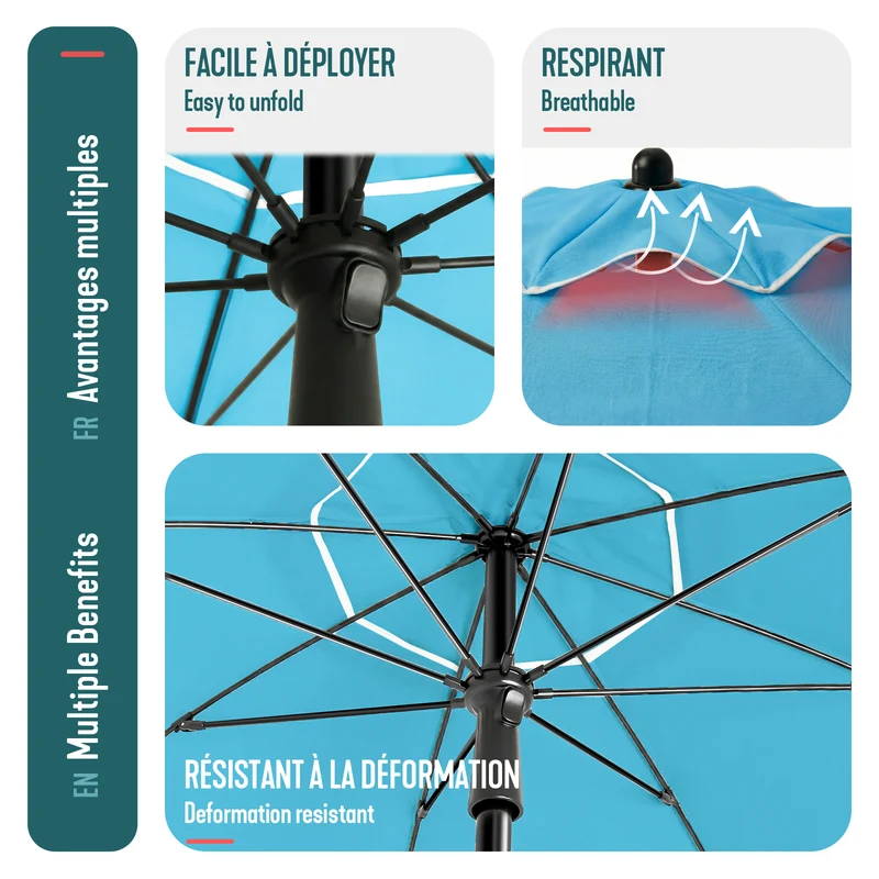 Parasol de jardin 2m avec ancrage sol et sac de transport Turquoise