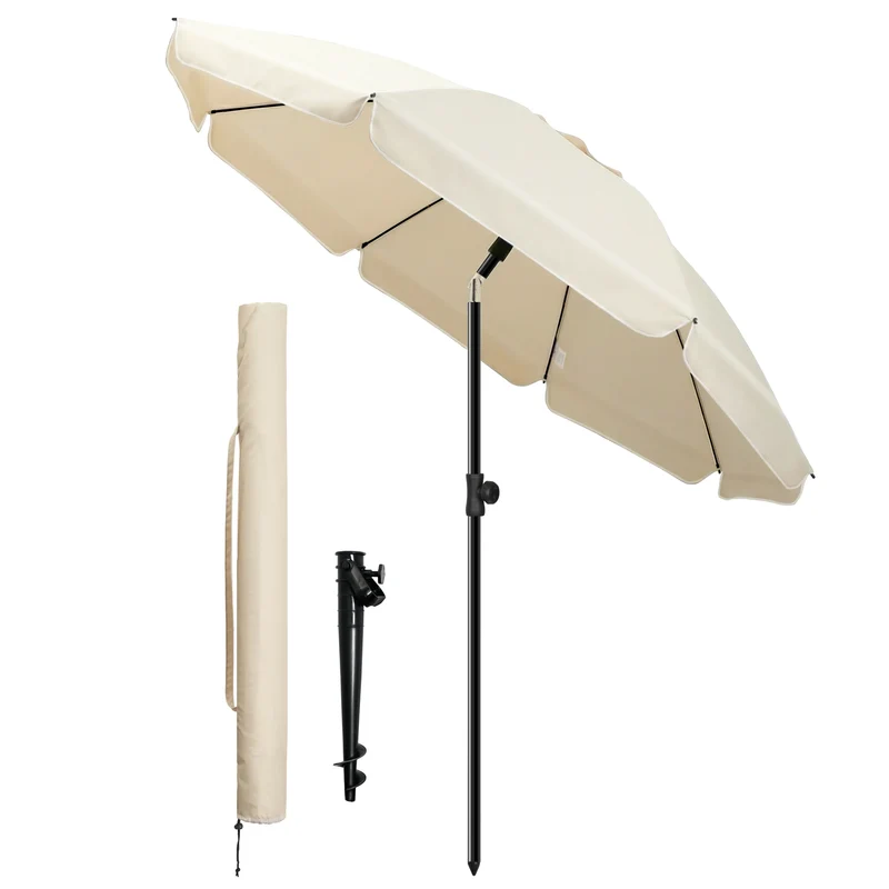 Parasol de jardin 2m avec ancrage sol et sac de transport Beige