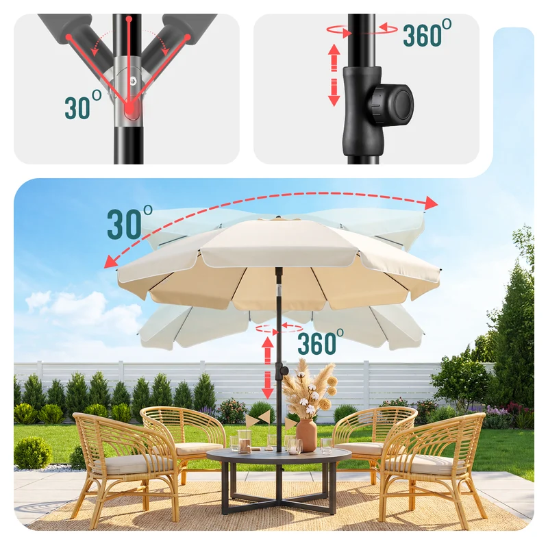 Parasol de jardin 2m avec ancrage sol et sac de transport Beige