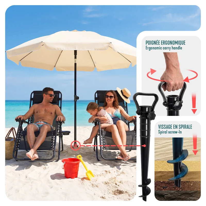 Parasol de jardin 2m avec ancrage sol et sac de transport Beige