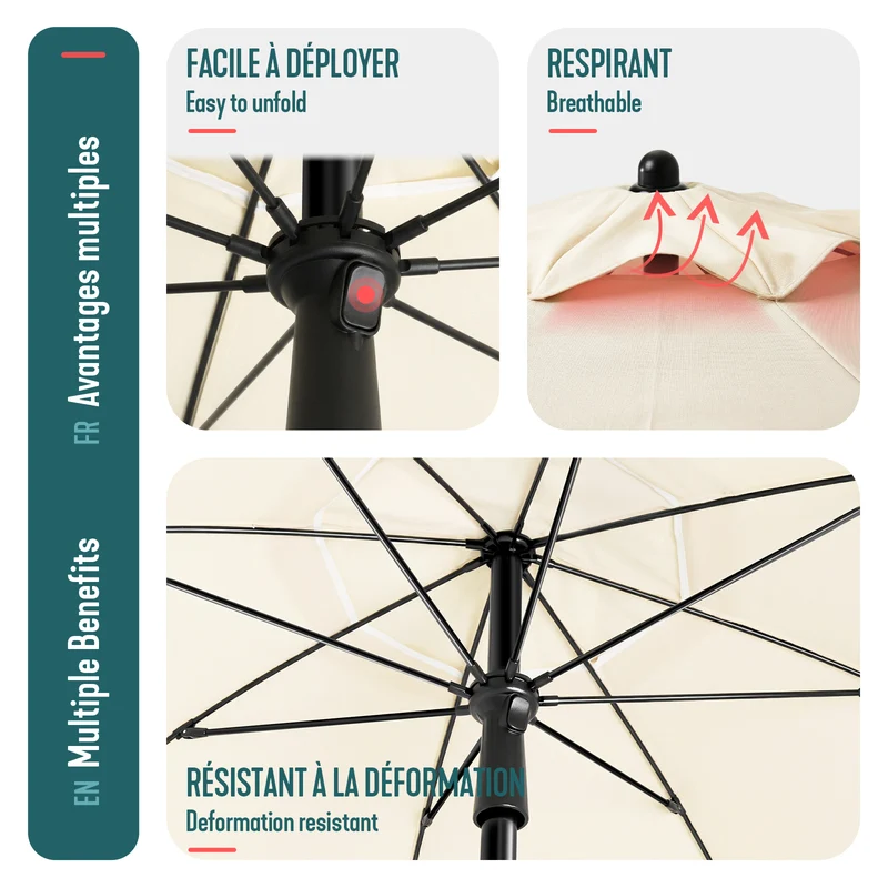 Parasol de jardin 2m avec ancrage sol et sac de transport Beige