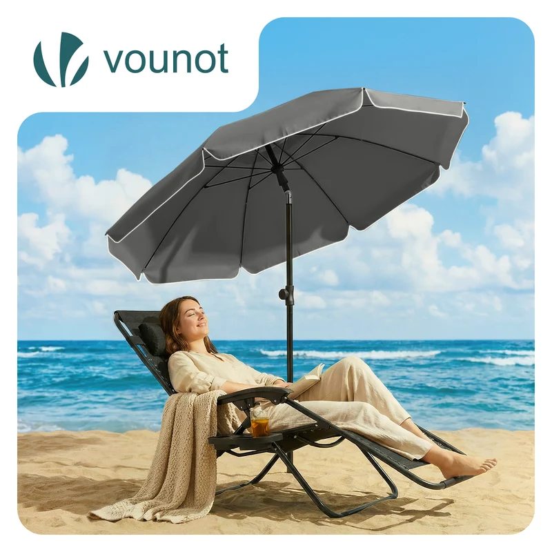 Parasol de jardin 2m avec ancrage sol et sac de transport Gris