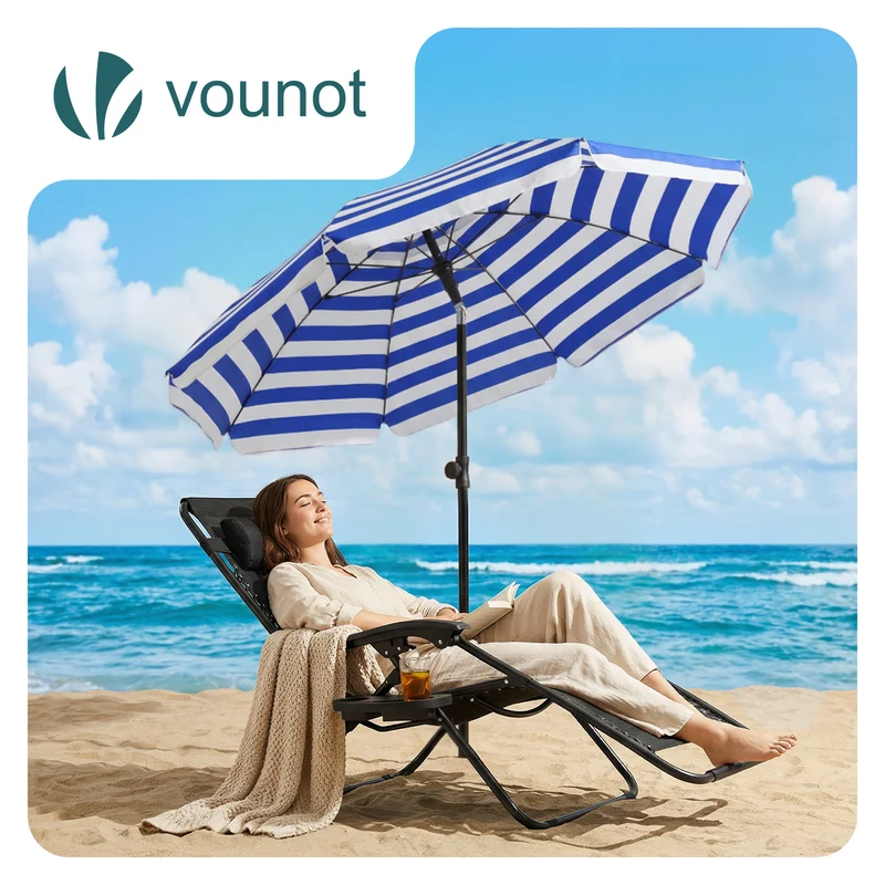 Parasol de jardin 2m avec ancrage sol et sac de transport Bleu blanc