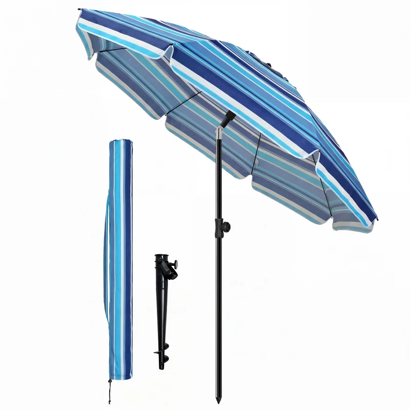 Parasol de jardin 2m avec ancrage sol et sac de transport Bleu mixte