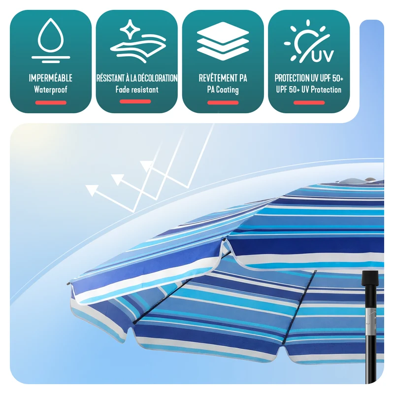 Parasol de jardin 2m avec ancrage sol et sac de transport Bleu mixte