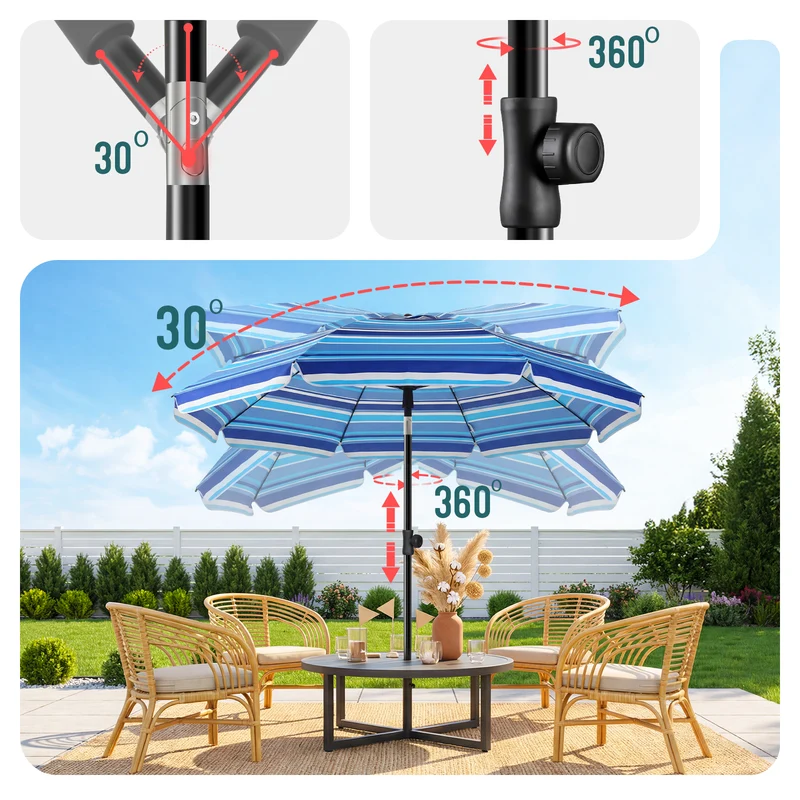 Parasol de jardin 2m avec ancrage sol et sac de transport Bleu mixte
