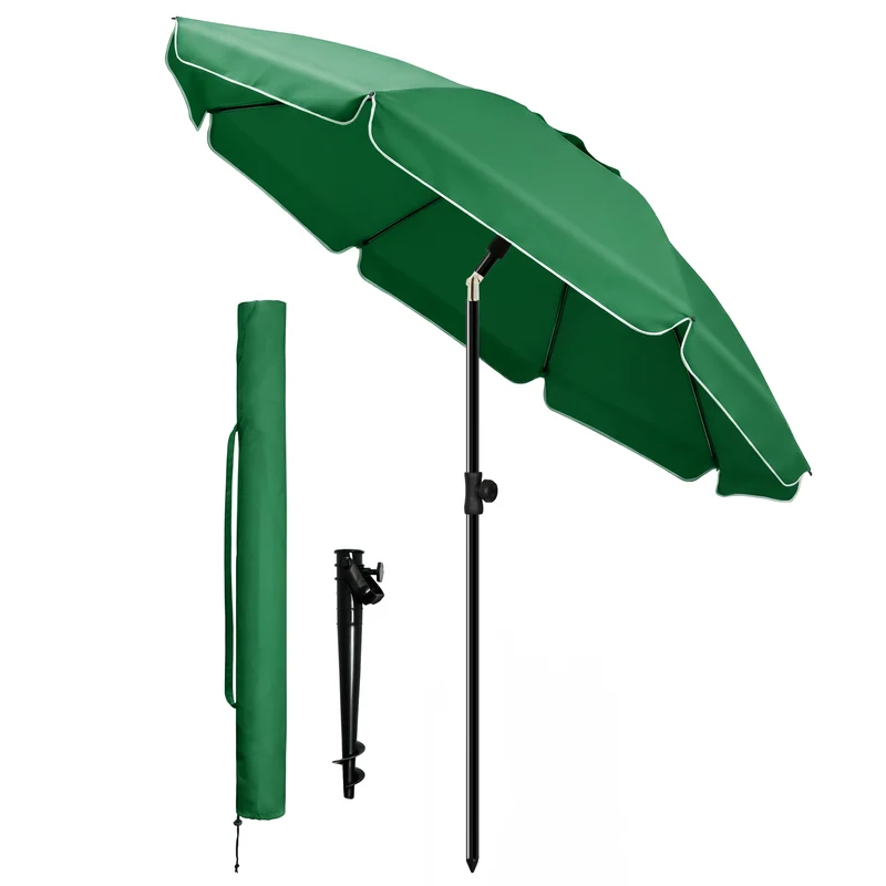 Parasol de jardin 2m avec ancrage sol et sac de transport Vert