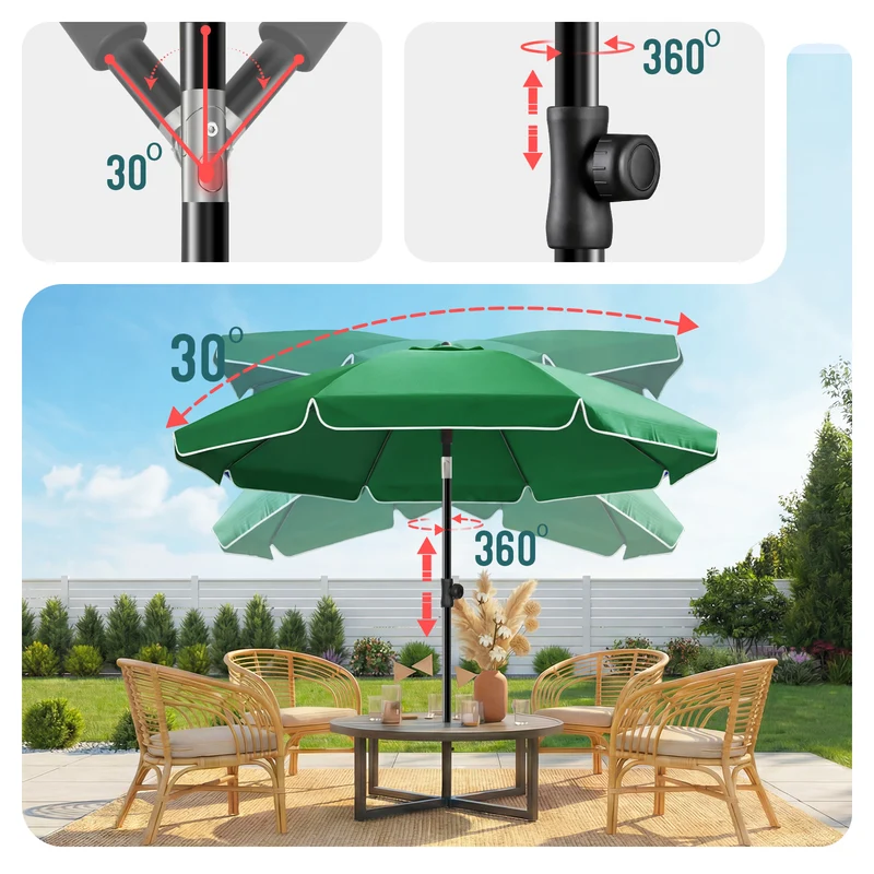 Parasol de jardin 2m avec ancrage sol et sac de transport Vert