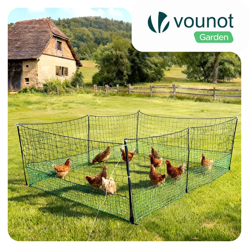 Kit cloture filet a poules PE avec piquets 12m vert