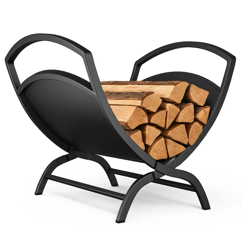 Range Buche Support a bois 40.5x32x33cm en Metal noir