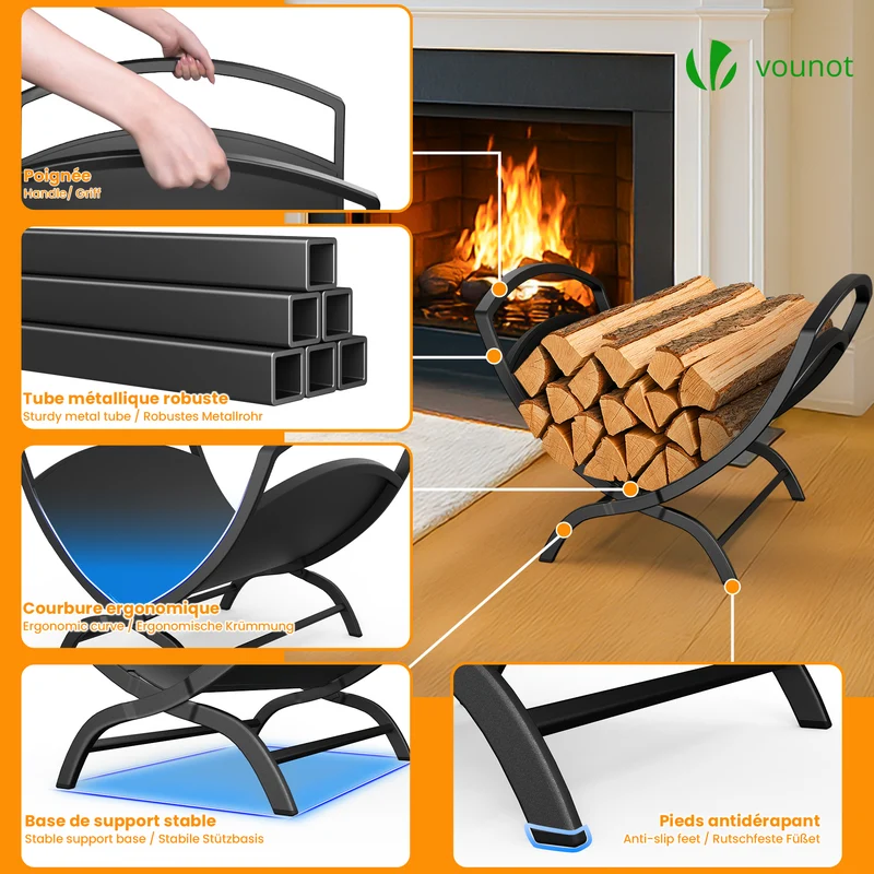 Range Buche Support a bois 40.5x32x33cm en Metal noir
