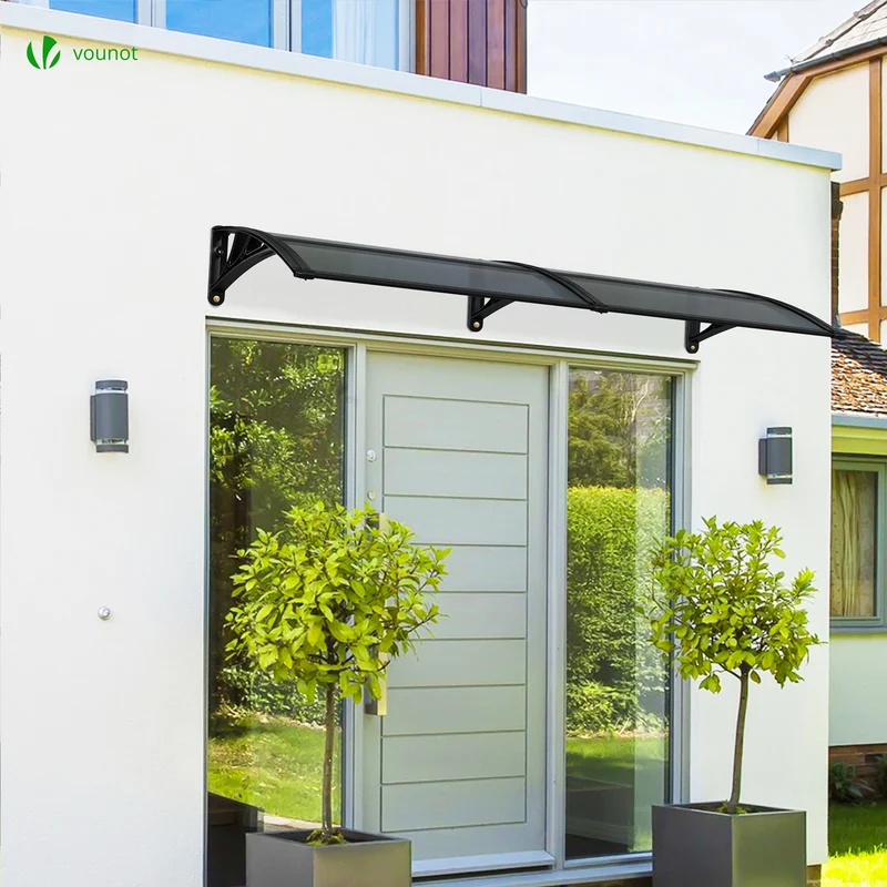 Auvent de porte marquise 200x80 cm en Polycarbonate anti UV Anthracite