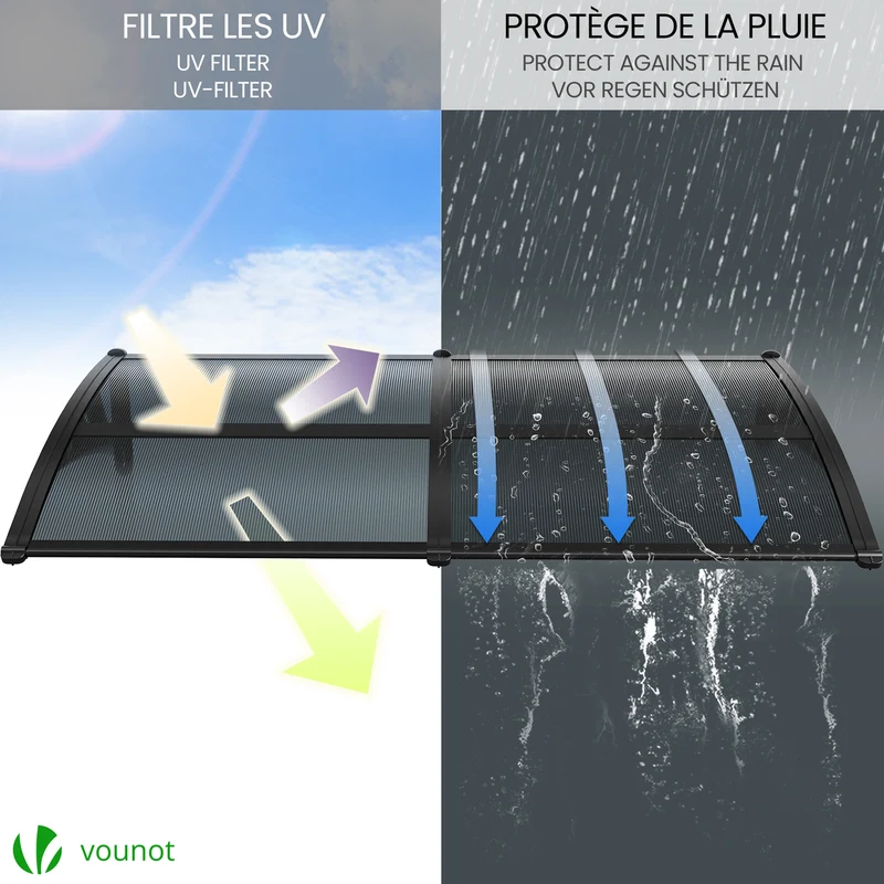 Auvent de porte marquise 200x80 cm en Polycarbonate anti UV Anthracite