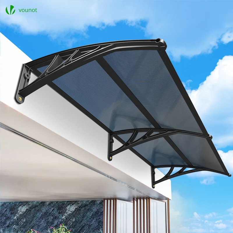 Auvent de porte marquise 200x80 cm en Polycarbonate anti UV Anthracite