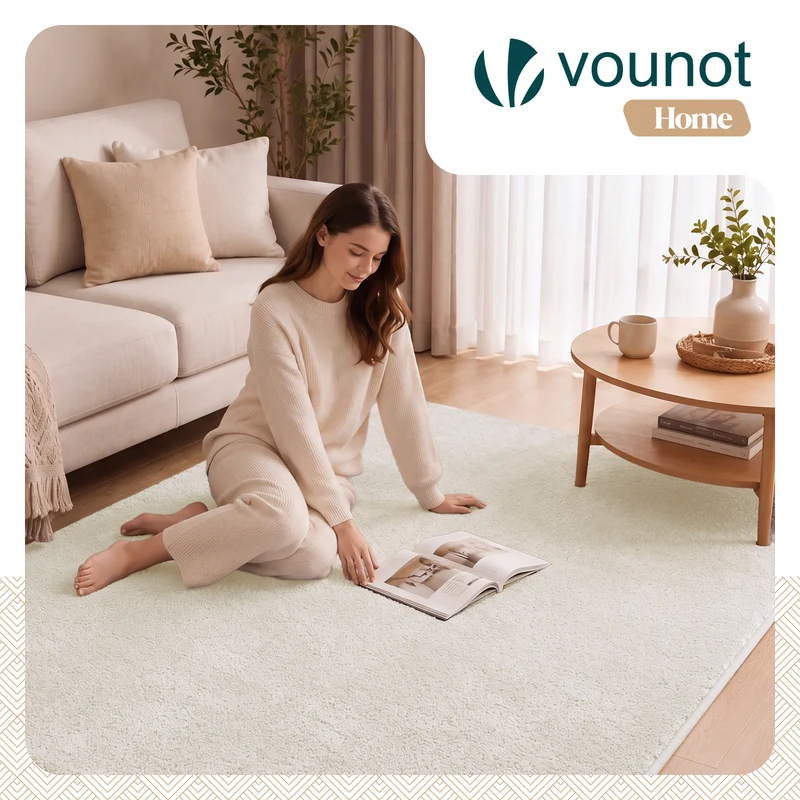 Tapis de salon poils ras doux antiderapant 160x230cm uni crème