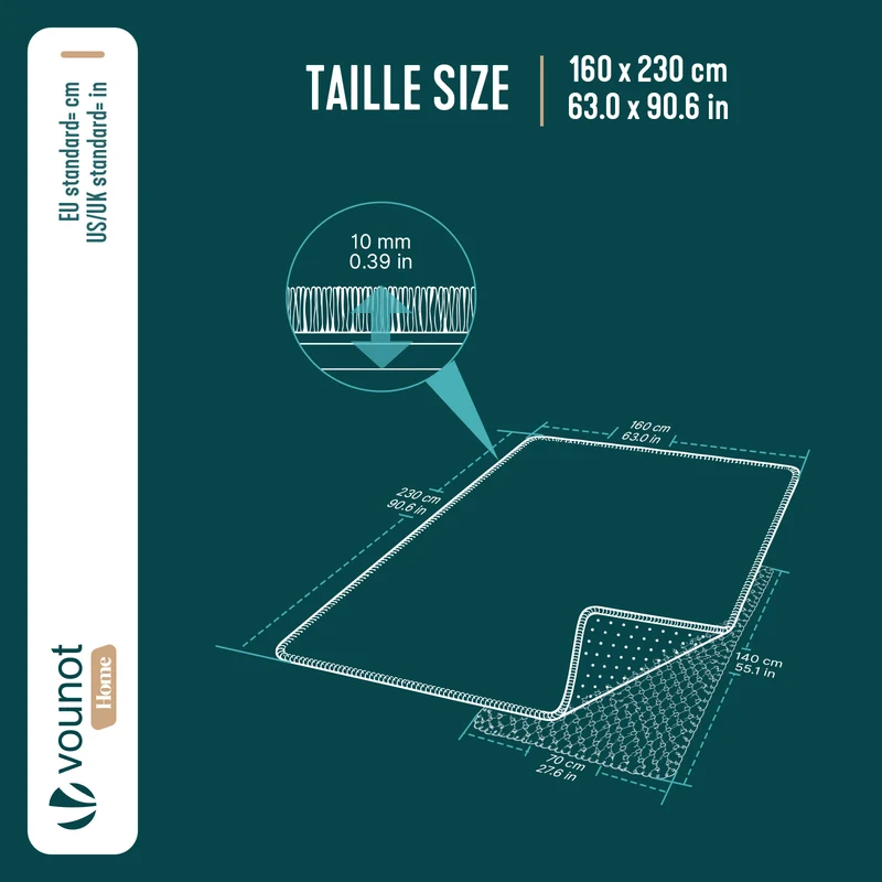 Tapis de salon poils ras doux antiderapant 160x230cm uni crème