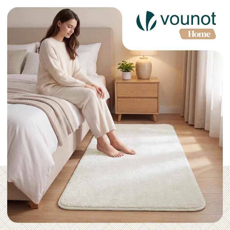 Tapis de salon poils ras doux antiderapant 120x160cm uni crème