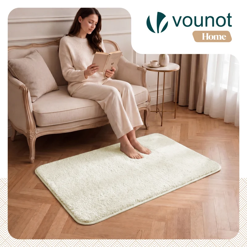 Tapis de salon poils ras doux antiderapant 80x150cm uni crème