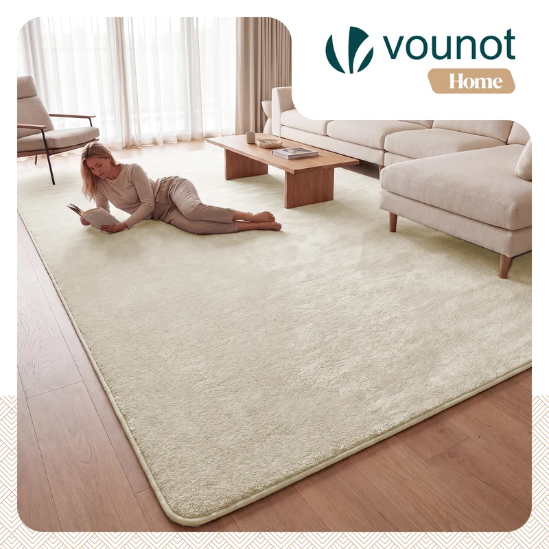 Tapis de salon poils ras doux antiderapant 240x340cm uni beige