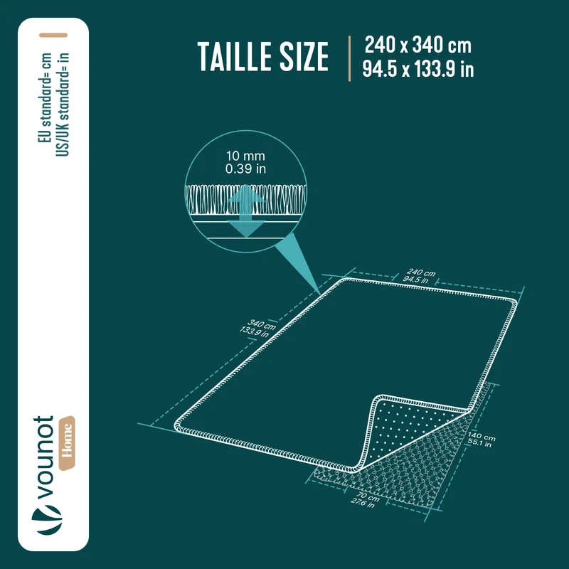 Tapis de salon poils ras doux antiderapant 240x340cm uni gris