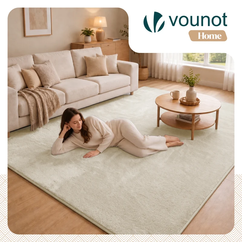 Tapis de salon poils ras doux antiderapant 200x300cm uni beige