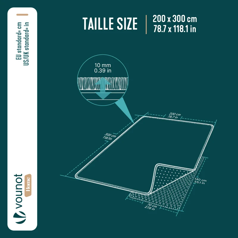 Tapis de salon poils ras doux antiderapant 200x300cm uni beige