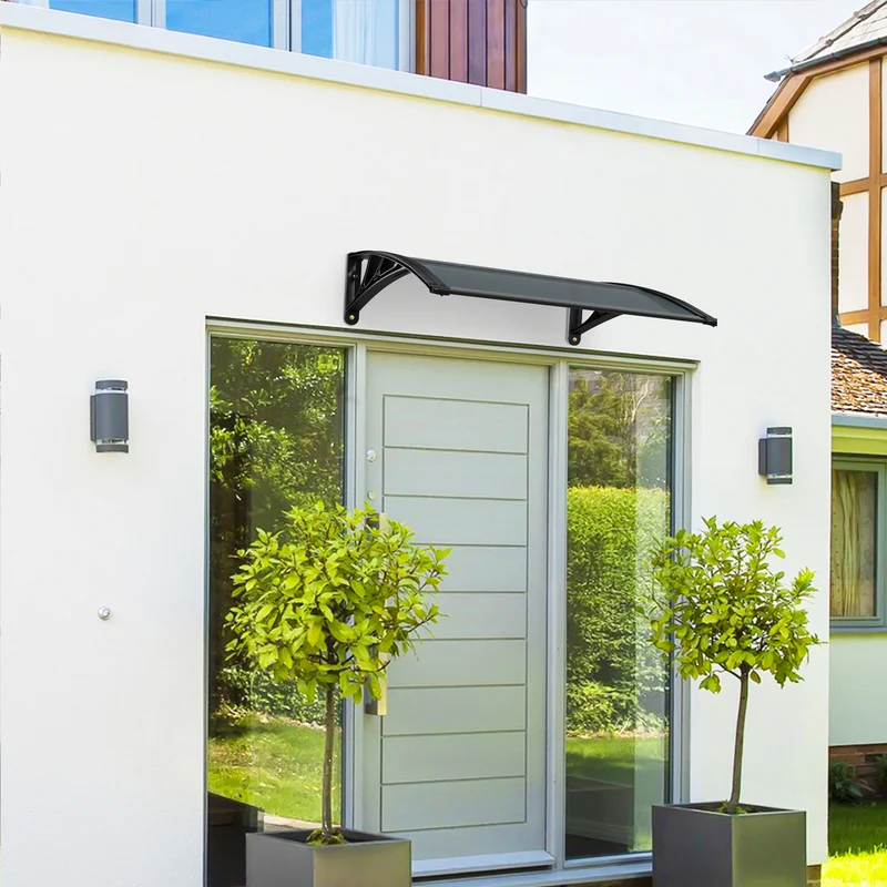Auvent de porte marquise 100x80 cm en Polycarbonate anti UV Anthracite
