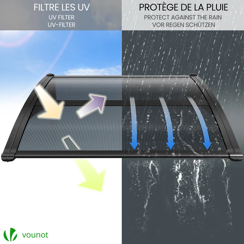 Auvent de porte marquise 100x80 cm en Polycarbonate anti UV Anthracite