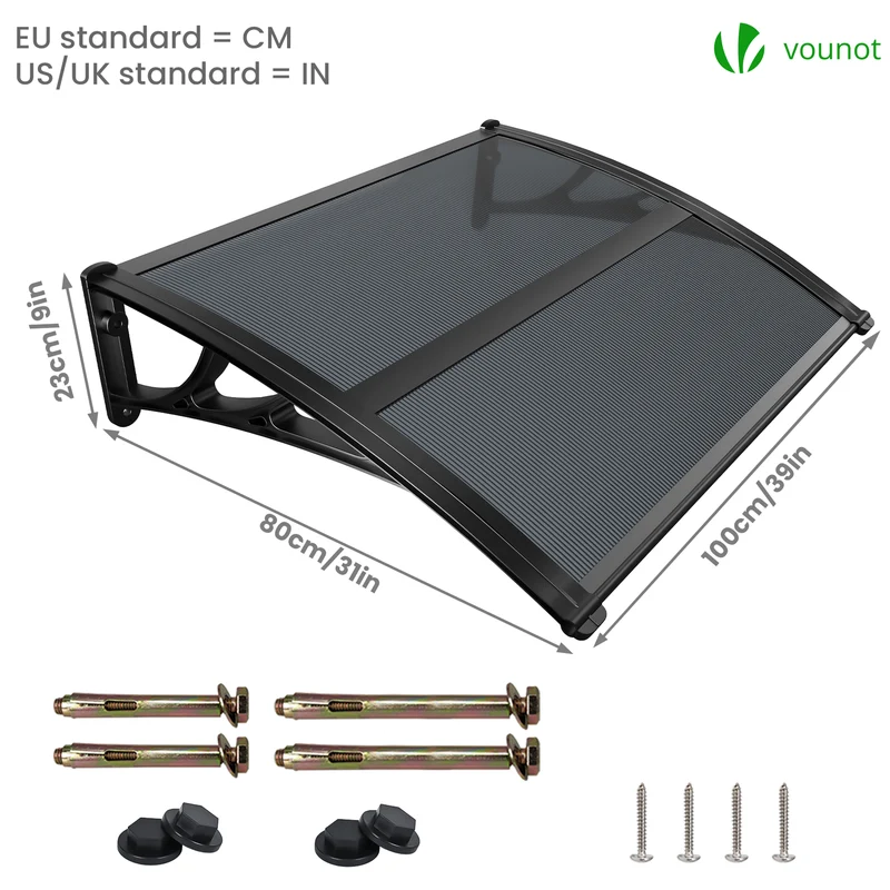 Auvent de porte marquise 100x80 cm en Polycarbonate anti UV Anthracite