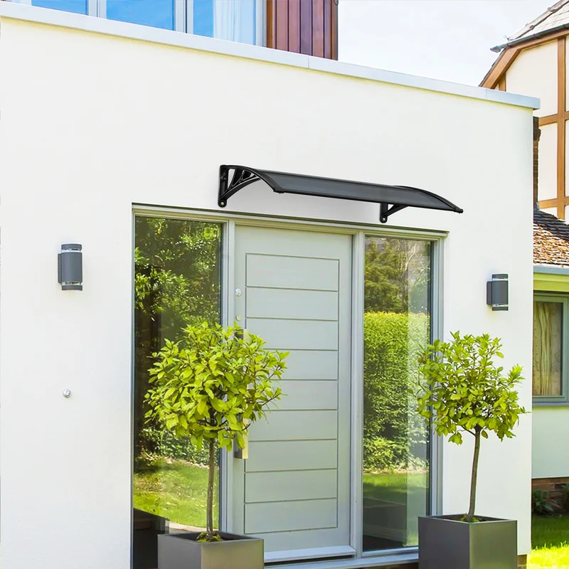 Auvent de porte marquise 120x80 cm en Polycarbonate anti UV Anthracite