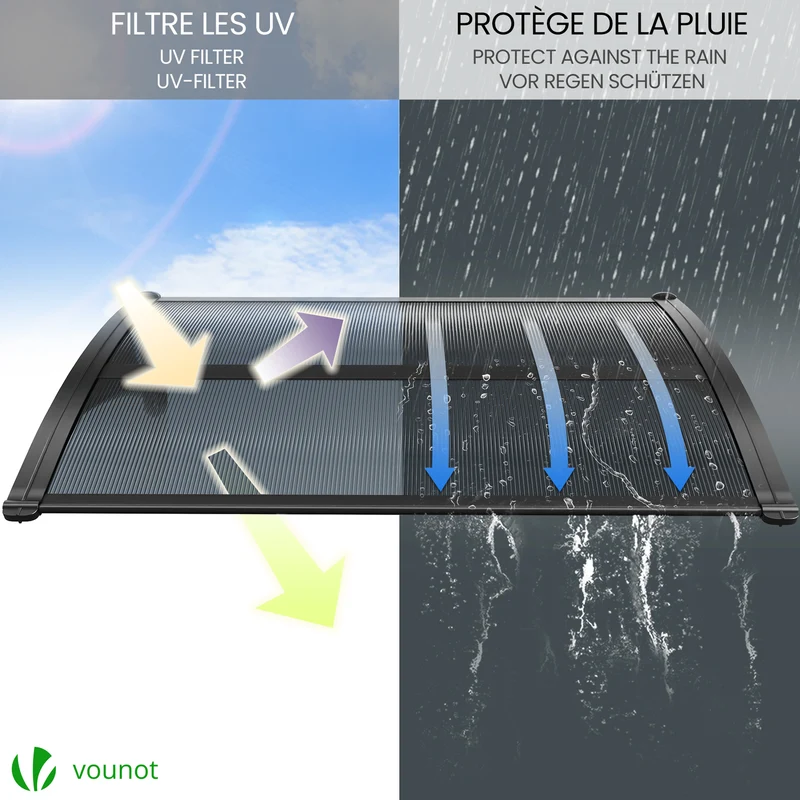 Auvent de porte marquise 120x80 cm en Polycarbonate anti UV Anthracite