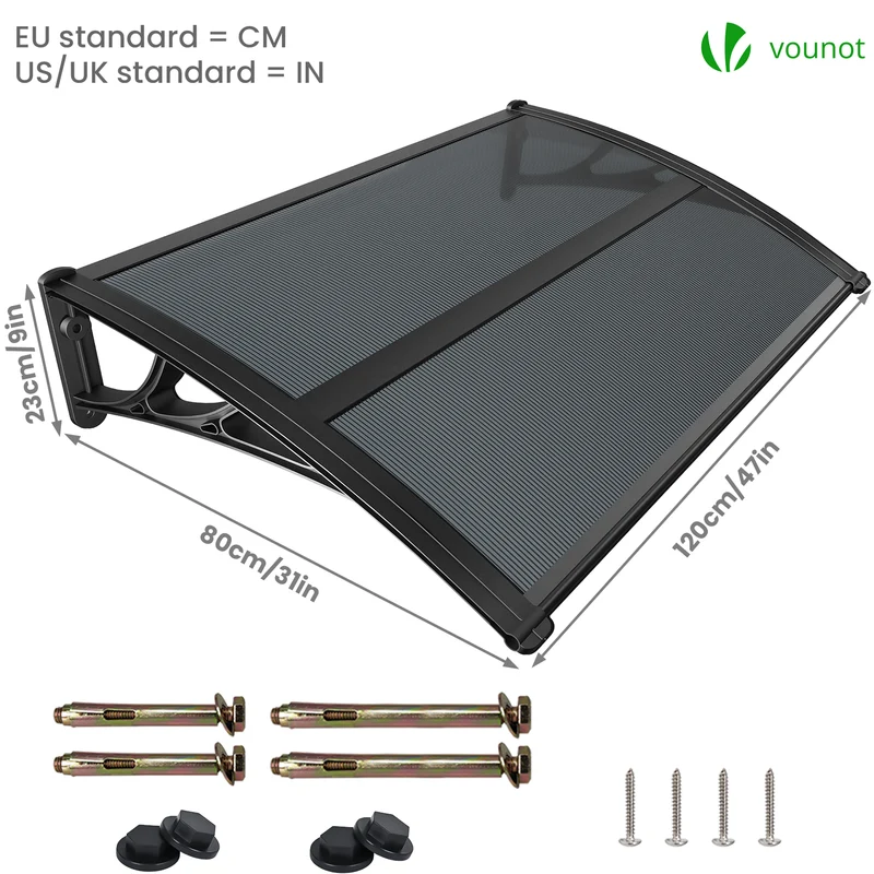 Auvent de porte marquise 120x80 cm en Polycarbonate anti UV Anthracite
