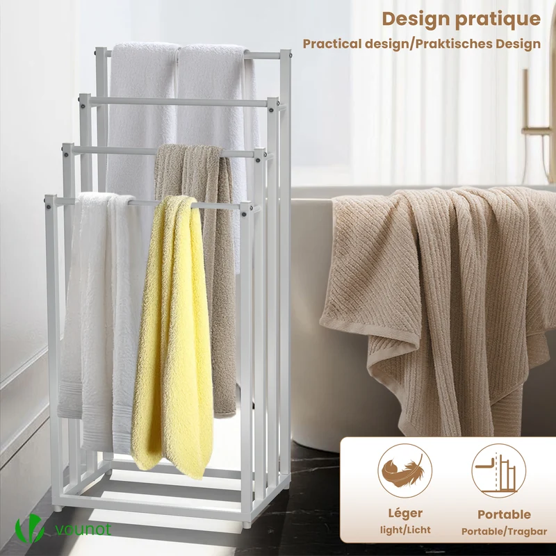 Porte serviettes sur pied autoportant 4 niveaux blanc
