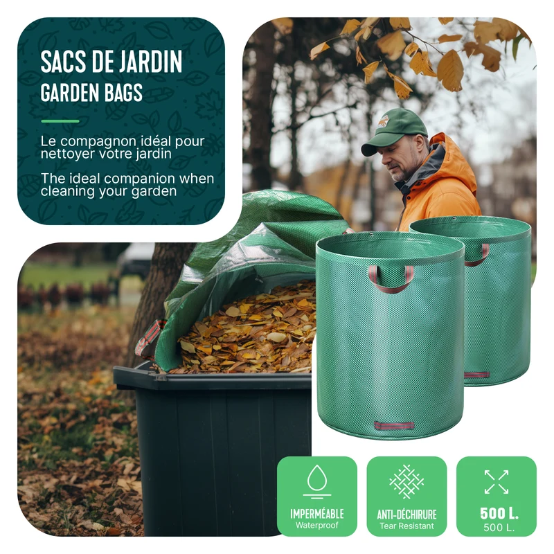 Sac de jardin 500L Lot de 2 sacs Extra Large
