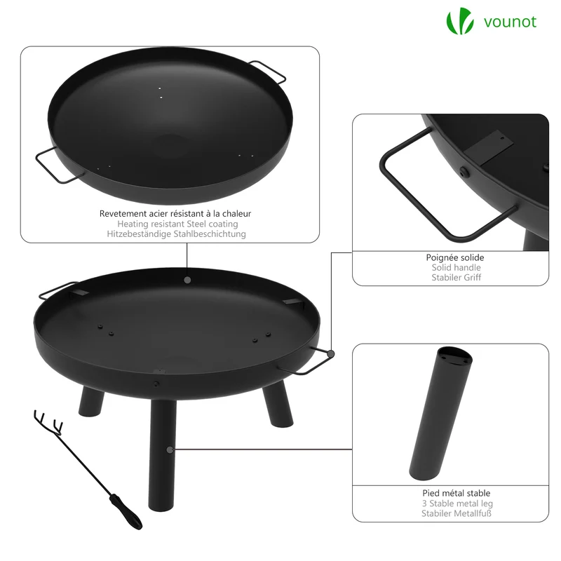 Brasero Exterieur en Metal avec Grille Tisonnier diametre 60cm noir