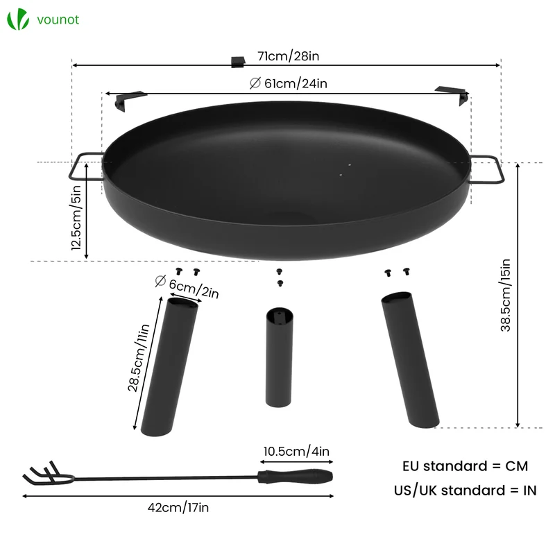 Brasero Exterieur en Metal avec Grille Tisonnier diametre 60cm noir