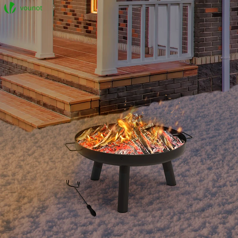 Brasero Exterieur en Metal avec Grille Tisonnier diametre 60cm noir